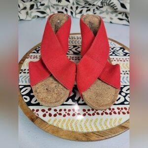 Lucky Brand Red Canvas Stretch Wedge Heels Size 8